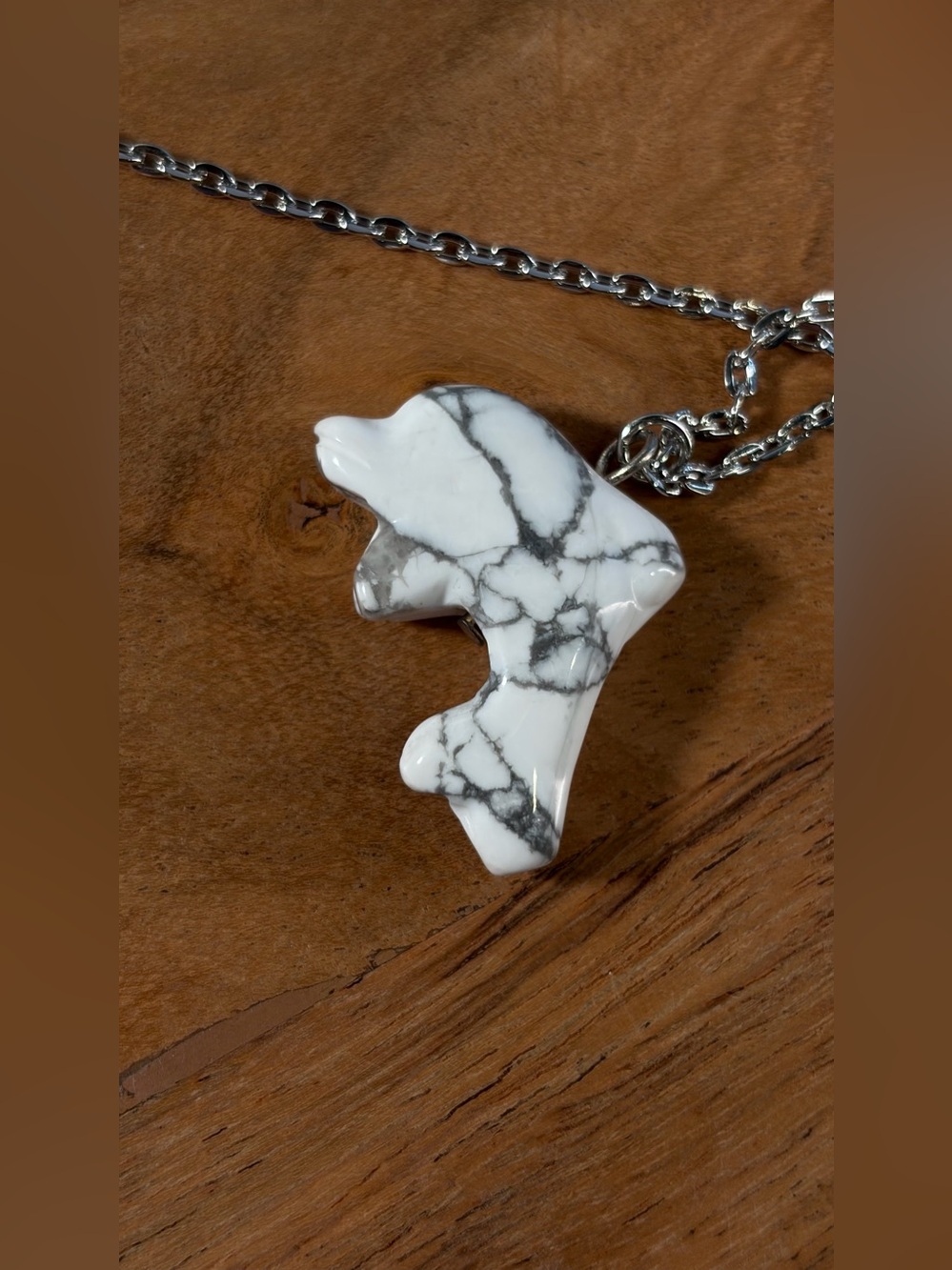 Howlite Dolphin Hand-Carved Pendant Necklace Long - Picture 16 of 16